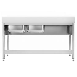 Stainless Steel Commercial Sink Unit PREMIUM - 1800x700mm - with Double Bowl Right-hand - with Undershelf - with Upstand
