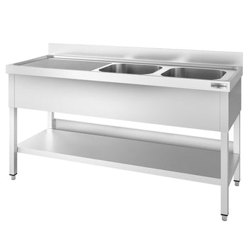 Stół zlewozmywakowy PREMIUM - 1800x600mm - z półką dolną i 2 zlewami po prawej stronie - Prime Gastro