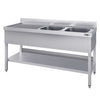 Stół ze zlewem ECO - 1800x600x970mm - z półką - 2-komorowy komory po prawej stronie