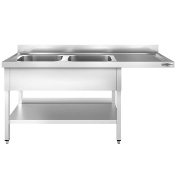 Stół zlewozmywakowy dla zmywarki do naczyń- 1800x600mm - z 2 zlewami po lewej stronie - Prime Gastro