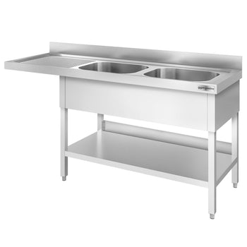 Stół zlewozmywakowy dla zmywarki do naczyń - 1800x600mm - z 2 zlewami po prawej stronie - Prime Gastro