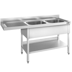 Stół zlewozmywakowy dla zmywarki do naczyń - 1800x600mm - z 2 zlewami po prawej stronie