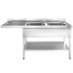 Stół zlewozmywakowy dla zmywarki do naczyń - 1800x600mm - z 2 zlewami po prawej stronie