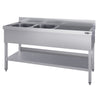Stainless Steel Commercial Sink Unit ECO - 1800x700mm - with Double Bowl Left-hand - with Undershelf - with Upstand