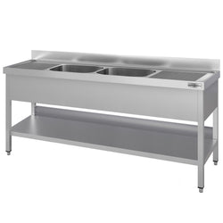 Stół ze zlewem ECO - 1800x700x970mm - z półką - 2-komorowy komory pośrodku