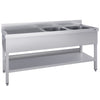 Stainless Steel Commercial Sink Unit ECO - 1800x700mm - with Double Bowl Right-hand - with Undershelf - with Upstand