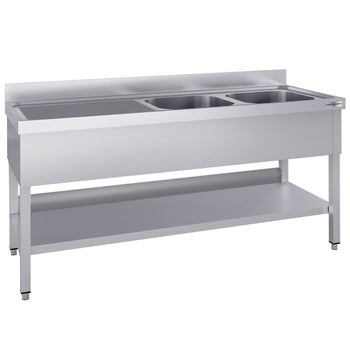 Stół zlewozmywakowy ECO - 1800x700 mm - z półką dolną i 2 zlewami po prawej stronie - Prime Gastro