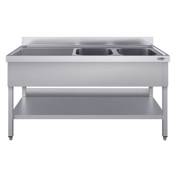 Stół zlewozmywakowy ECO - 1800x700 mm - z półką dolną i 2 zlewami po prawej stronie - Prime Gastro