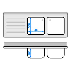 Stainless Steel Commercial Sink Unit PREMIUM - 1800x700mm - with Double Bowl Right-hand - with Undershelf - with Upstand