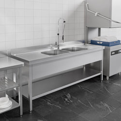 Stół ze zlewem PREMIUM - 1800x700x970mm - z półką - 2-komorowy komory pośrodku