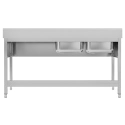 Stół ze zlewem ECO - 2000x600x970mm - z półką - 2-komorowy komory po lewej stronie