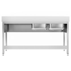 Stainless Steel Commercial Sink Unit PREMIUM - 2000x700mm - with Double Bowl Left-hand - with Undershelf - with Upstand
