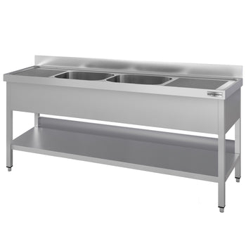 Stół zlewozmywakowy ECO - 2000x600 mm - z półką dolną & 2 zlewami w środku - Prime Gastro