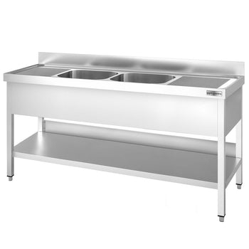 Stół zlewozmywakowy PREMIUM - 2000x600mm - z dolną półką i 2 zlewami w środku - Prime Gastro