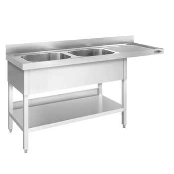 Stół zlewozmywakowy dla zmywarki do naczyń- 2000x600mm - z 2 zlewami po lewej stronie - Prime Gastro