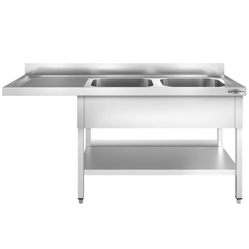 Stół zlewozmywakowy dla zmywarki do naczyń - 2000x600mm - z 2 zlewami po prawej stronie - Prime Gastro