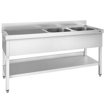 Stół zlewozmywakowy PREMIUM - 2000x700mm - z półką dolną i 2 zlewami po prawej stronie - Prime Gastro