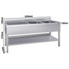Stainless Steel Commercial Sink Unit ECO - 2000x700mm - with Double Bowl Right-hand - with Undershelf - with Upstand