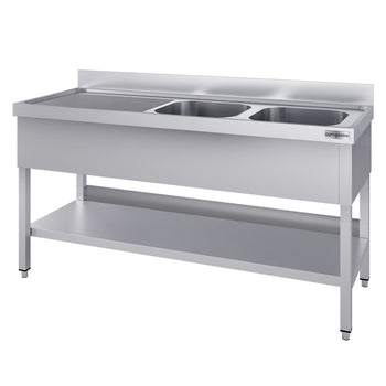 Stół zlewozmywakowy ECO - 2000x700 mm - z półką dolną i 2 zlewami po prawej stronie - Prime Gastro