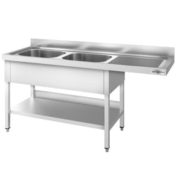 Stół zlewozmywakowy dla zmywarki do naczyń - 2000x700mm - z 2 zlewami po lewej stronie