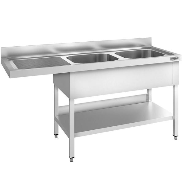 Stół zlewozmywakowy dla zmywarki do naczyń - 2000x700mm - z 2 zlewami po prawej stronie
