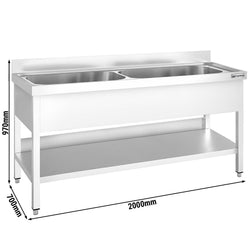 Zlewozmywak PREMIUM – 2000 x 700 mm – z 2 komorami
