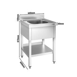 Stół ze zlewem PREMIUM - 600x600x970mm - z półką - 1-komorowy komory pośrodku skręcany