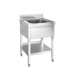 Stół ze zlewem PREMIUM - 600x600x970mm - z półką - 1-komorowy komory pośrodku skręcany