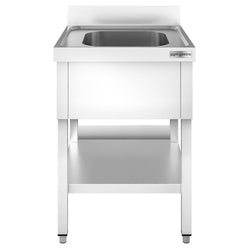 Stainless Steel Commercial Sink Unit PREMIUM - 600x600mm - with Single Bowl Centre - with Undershelf - with Upstand