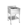 Stainless Steel Commercial Sink Unit PREMIUM - 600x700mm - with Single Bowl Centre - with Undershelf
