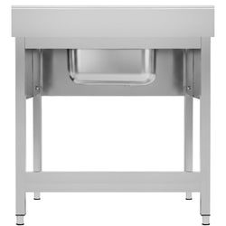 Stół zlewozmywakowy ECO – 800 x 700 mm – z półką dolną – ze zlewem 1-komorowym pośrodku – z rantem