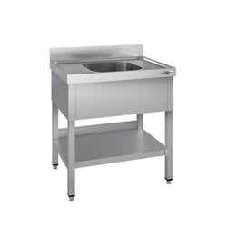 Stół ze zlewem ECO - 800x600x970mm - z półką - 1-komorowy komora pośrodku skręcany