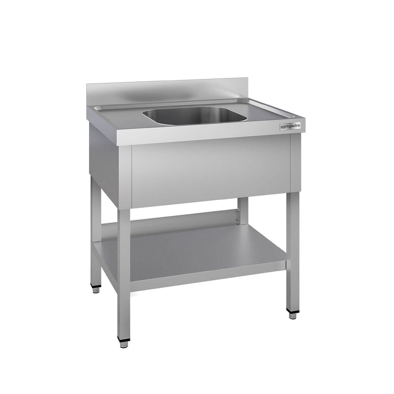 Stainless Steel Commercial Sink Unit ECO - 800x600mm - with Single Bowl Centre - with Undershelf - with Upstand