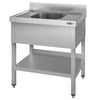Stainless Steel Commercial Sink Unit ECO - 800x600mm - with Single Bowl Centre - with Undershelf - with Upstand