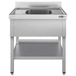 Stainless Steel Commercial Sink Unit ECO - 800x600mm - with Single Bowl Centre - with Undershelf - with Upstand