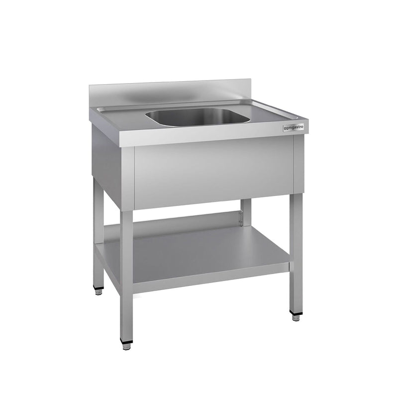 Stół zlewozmywakowy ECO – 800 x 700 mm – z półką dolną – ze zlewem 1-komorowym pośrodku – z rantem
