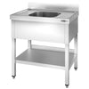 Stainless Steel Commercial Sink Unit PREMIUM - 800x700mm - with Single Bowl Centre - with Undershelf - with Upstand