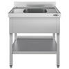 Stół zlewozmywakowy ECO – 800 x 700 mm – z półką dolną – ze zlewem 1-komorowym pośrodku – z rantem