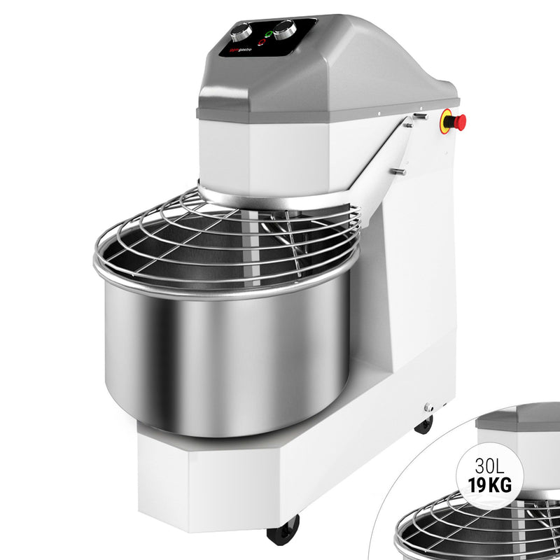 Miesiarka spiralna do ciasta - 30L / 19kg - 2 prędkości - ze stałą dzieżą - z timerem - 400V