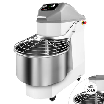 Miesiarka spiralna do ciasta - 60L / 56kg - 2 prędkości - ze stałą dzieżą - z timerem - 380V