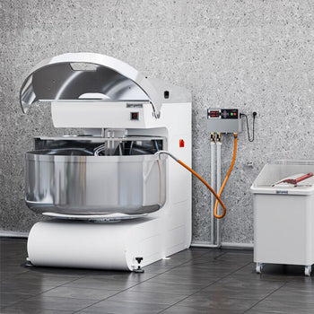 Mikser spiralny do ciasta piekarniczego - 298 litrów / 200 kg - 2 prędkości - ze stałą dzieżą - 2 silniki - Prime Gastro