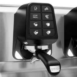 WEGA | Nova – Ekspres do kawy kolbowy – 2 grupy – 3,95 kW – z 2 spieniaczami do mleka i funkcją podgrzewania wody – ekran dotykowy – czarny