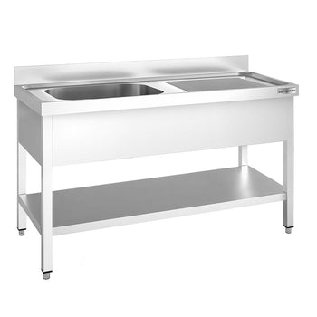 Stół zlewozmywakowy PREMIUM - 1600x600 mm - z półką dolną i 1 zlewem po lewej stronie - Prime Gastro