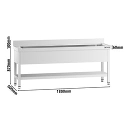 Stół zlewozmywakowy do mycia garnków Premium - 1800x600mm - z dolną półką & 1 zlewem