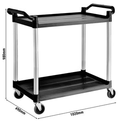 Wózek do serwowania z tworzywa sztucznego - 1020x490 mm - z 2 półkami do przechowywania
