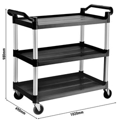 Wózek do serwowania z tworzywa sztucznego - 1020x490 mm - z 3 półkami do przechowywania