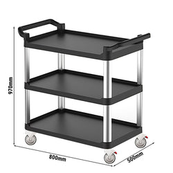 Wózek kelnerski - z tworzywa sztucznego - 800x500mm - z 3 półkami - z cichymi kołami