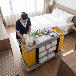 Servicewagen - offen - 2 Wäschesäcke, 1 Ablage oben mit Fächer & 3 Ablagen unten