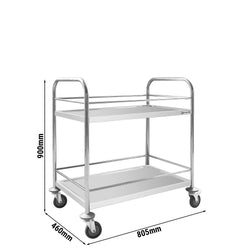 Wózek kelnerski - 805x460mm - z 2 półkami - ze wzmocnieniem - z cichymi kołami