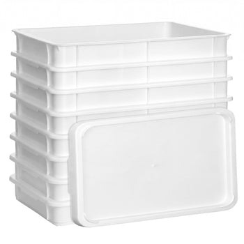 (9 szt.) Pojemnik na ciasto do pizzy - zestaw - 8 pojemników i 1 pokrywa - EN 600x400 - Wysokość: 75mm - Polipropylen - Biały - Pojemność: 18l